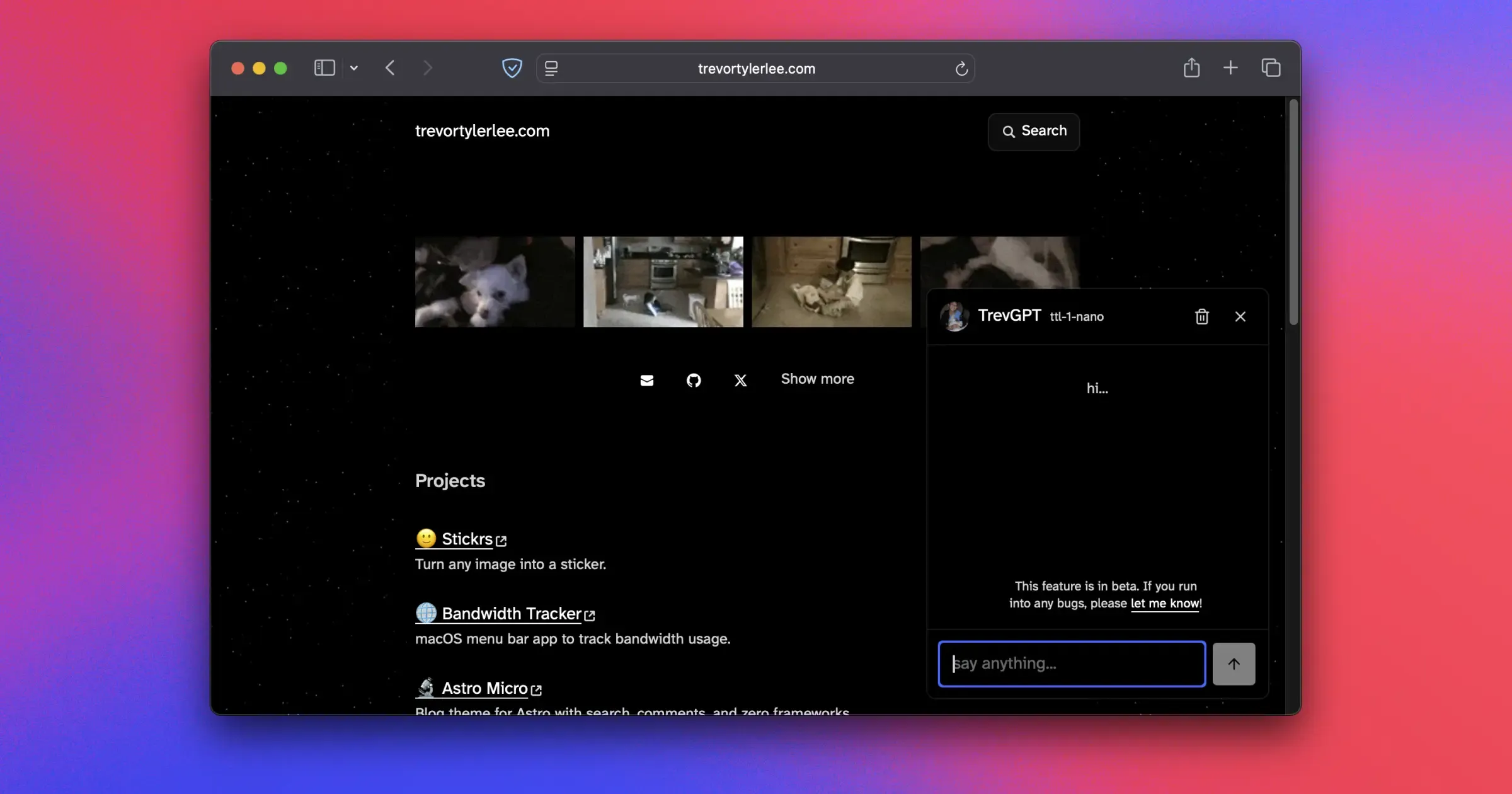 Screenshot showing off TrevGPT.